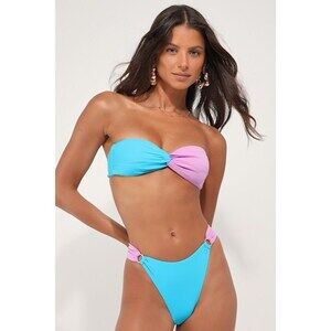 NWT Lulus Paradise Awaits Lavender And Teal Color Block Bikini Bottoms Purple